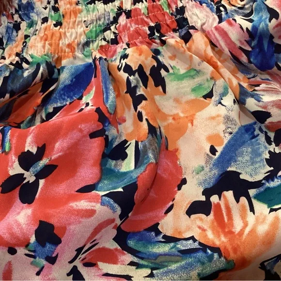 NWT Large Luxxel Multicolor Floral Midi Dress smocked body ruffle - Picture 15 of 16